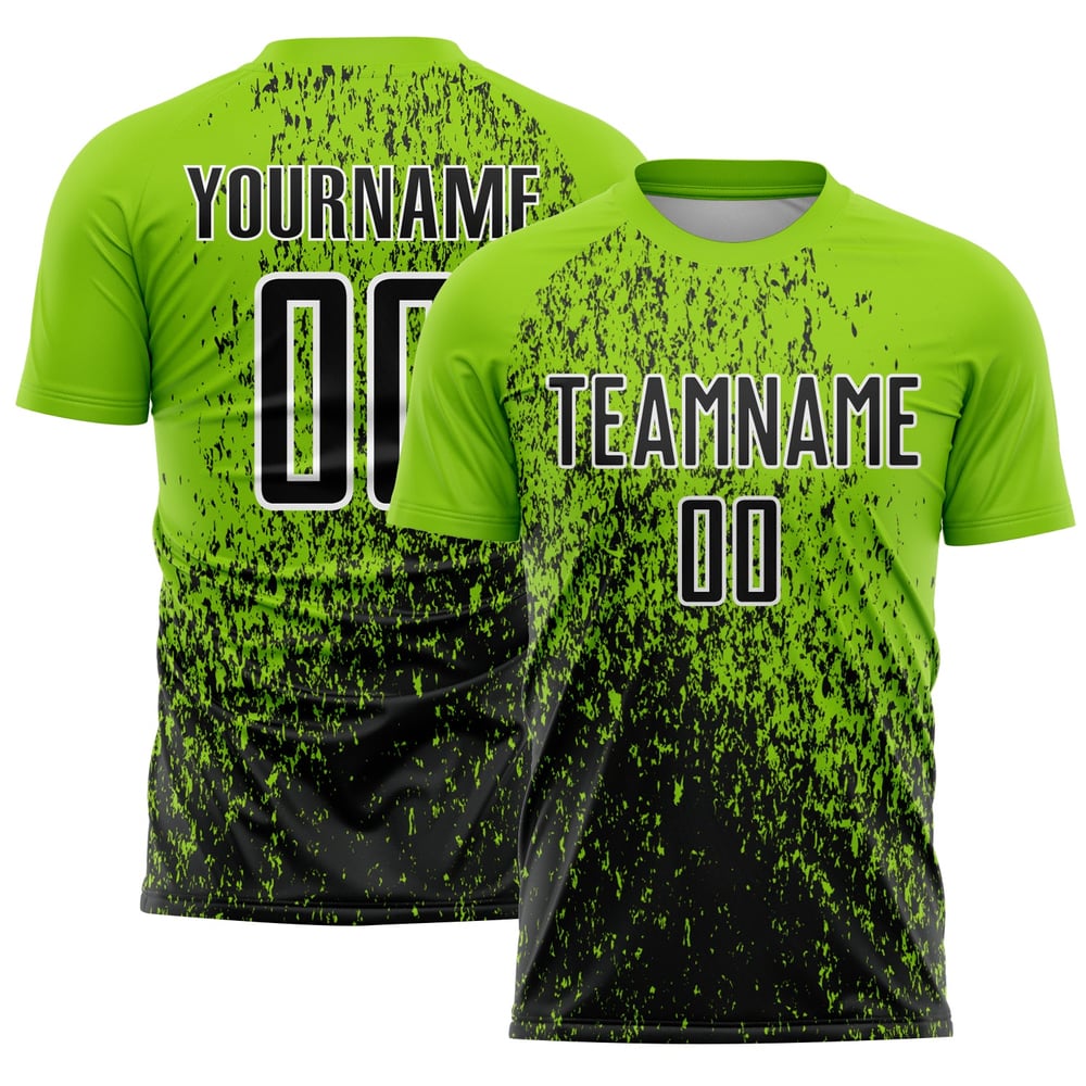 Uniform Black-White Abstract Soccer Neon Green Jersey Sublimation Fragment Art Custom
