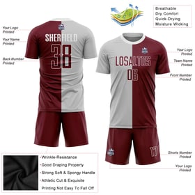Custom Gray Split Fashion Sublimation Crimson-White Jersey Uniform Soccer
