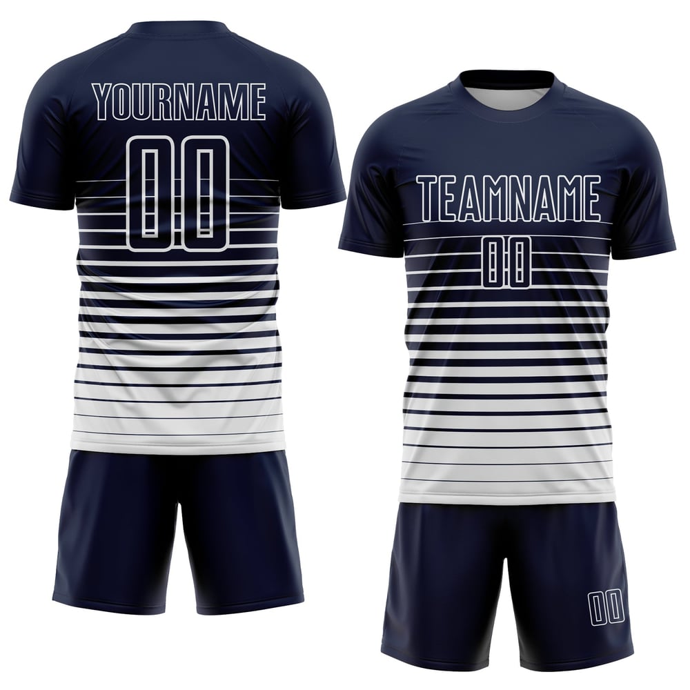 Soccer Pinstripe White Fashion Custom Sublimation Navy Jersey Uniform Fade