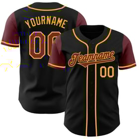 Jersey de béisbol auténtico personalizado en tono negro burdeos y dorado dos