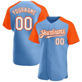 Raglan Custom White-Orange Light Jersey Blue Sleeves Baseball Authentic
