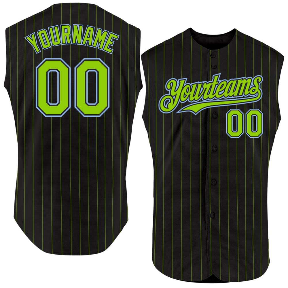 Pinstripe Neon Light Baseball Black Green Blue Custom Jersey Authentic Sleeveless