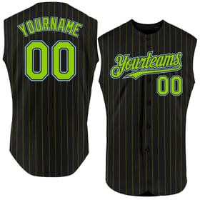Pinstripe Neon Light Baseball Black Green Blue Custom Jersey Authentic Sleeveless