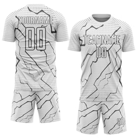 Maglia da calcio personalizzata grigia bianca Lightning Steel Uniforme da calcio sportiva stampata a sublimazione