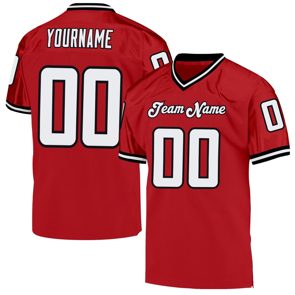 Throwback Football Red White-Black Jersey Authentic Mesh Custom