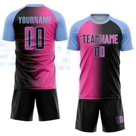 Mode Blau Fußball Rosa-Licht Gradienten Jersey Sublimation Custom Schwarz Uniform