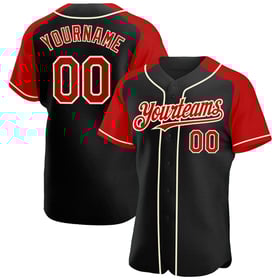 Black Authentic Red-Cream Custom Jersey Sleeves Baseball Raglan