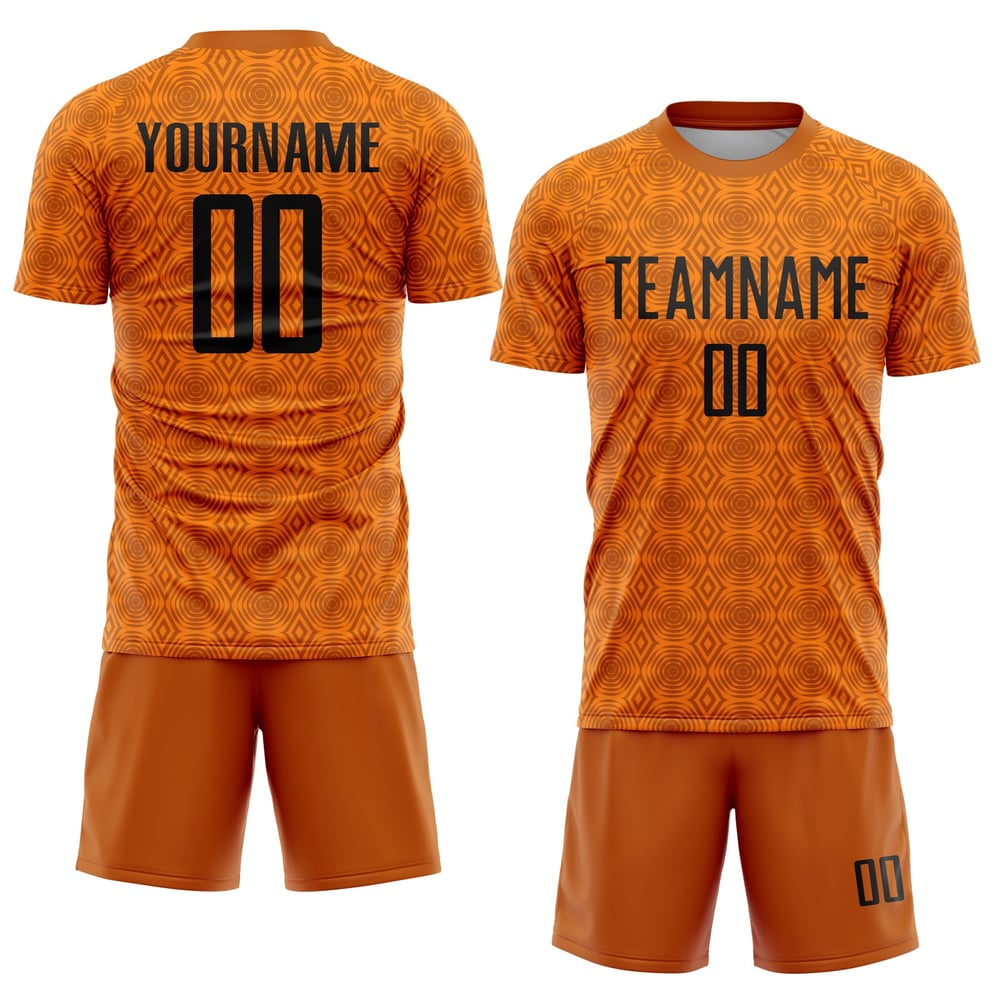 Uniforme personalizado de fútbol Black-Bay, camiseta naranja de sublimación con formas geométricas de Texas