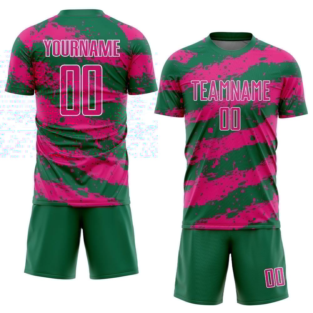 Camiseta de uniforme de sublimación Kelly Splash Fútbol Verde Rosa-Blanco Caliente Personalizada