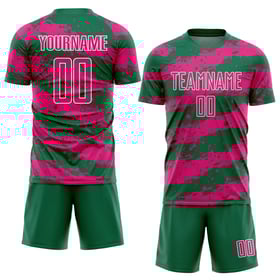 Camiseta de uniforme de sublimación Kelly Splash Fútbol Verde Rosa-Blanco Caliente Personalizada