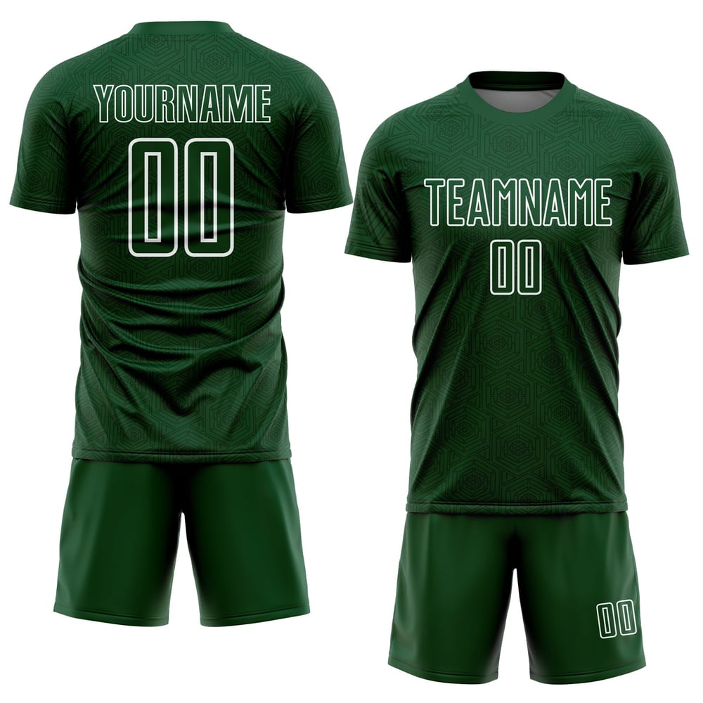 Green Sublimation Custom Soccer Uniform White Geometric Shapes Jersey