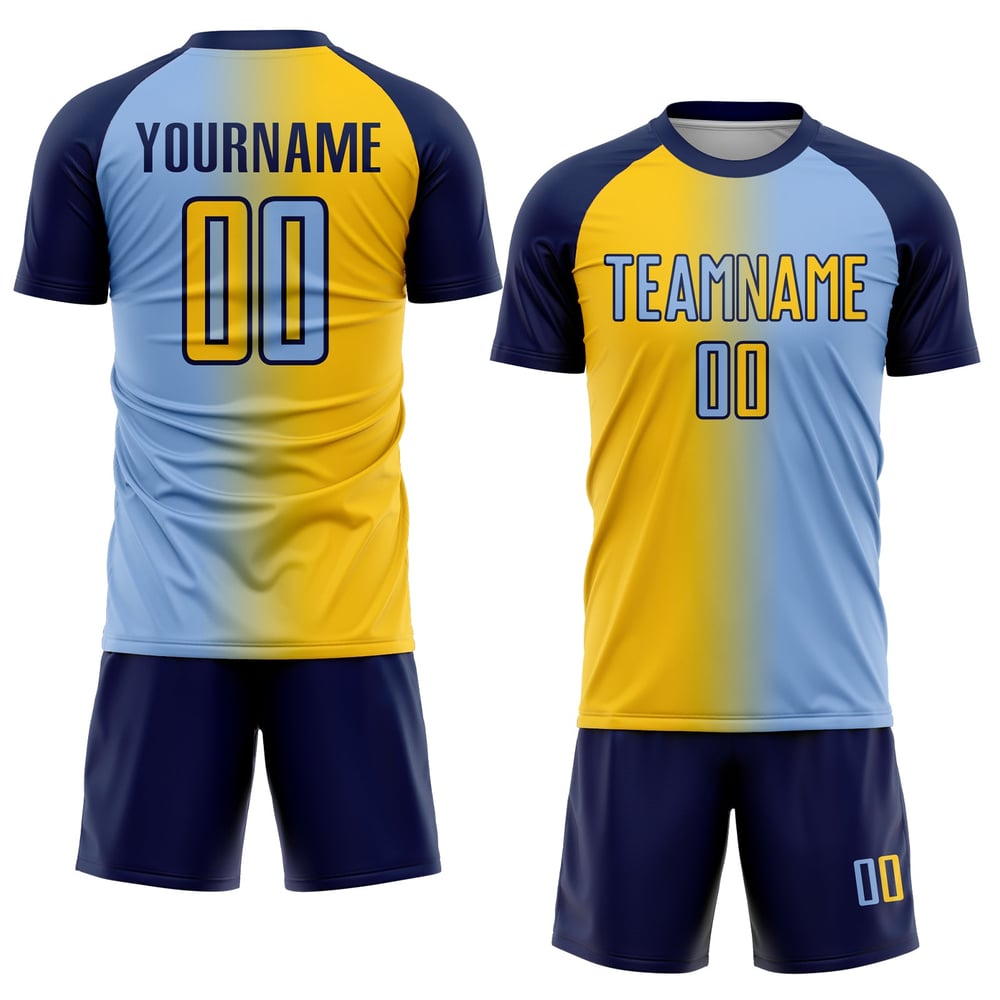 Uniform Gradient Fußball Custom Jersey Gelb-Navy Fashion Blau Sublimation Licht
