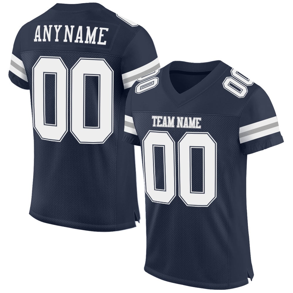 Mesh Football Jersey Custom Navy Authentic White-Gray