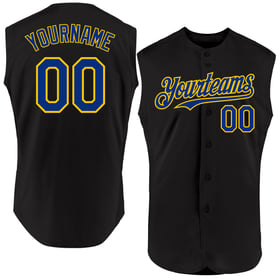 Royal-Yellow Custom Baseball Authentic Black Jersey Sleeveless