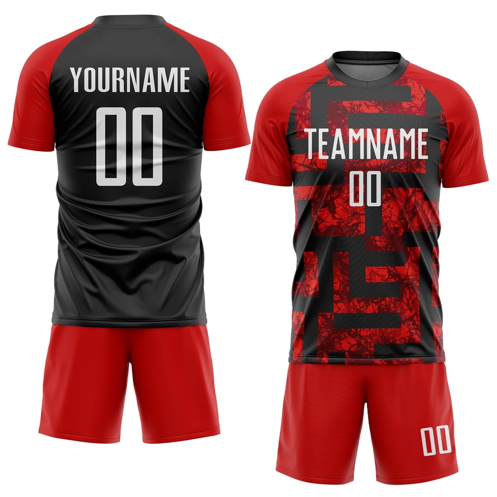 Maillot de football personnalisé à sublimation rouge, blanc et noir