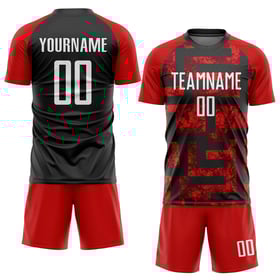 Maillot de football personnalisé à sublimation rouge, blanc et noir