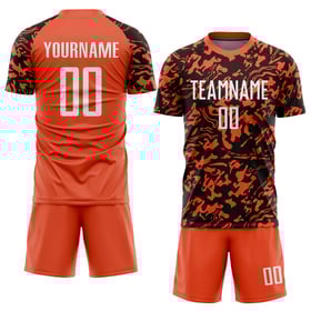 Maillot de football personnalisé par sublimation orange, blanc et noir