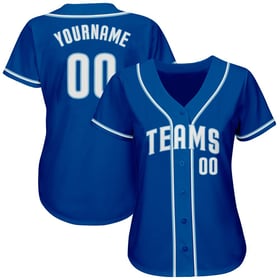 Camiseta auténtica de béisbol azul y blanca clara personalizada