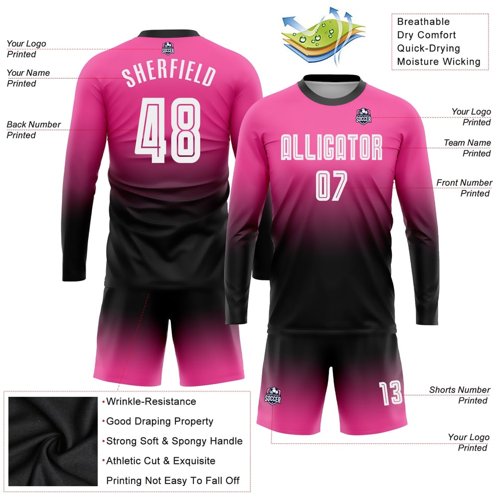 Uniform Custom Fade White-Black Sleeve Jersey Long Sublimation Fashion Soccer Pink