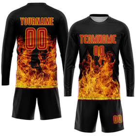 Custom Jersey Sublimation Soccer Uniform Flame Red-Gold Black