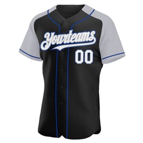 Black White Gray-Royal Jersey Sleeves Custom Raglan Baseball Authentic