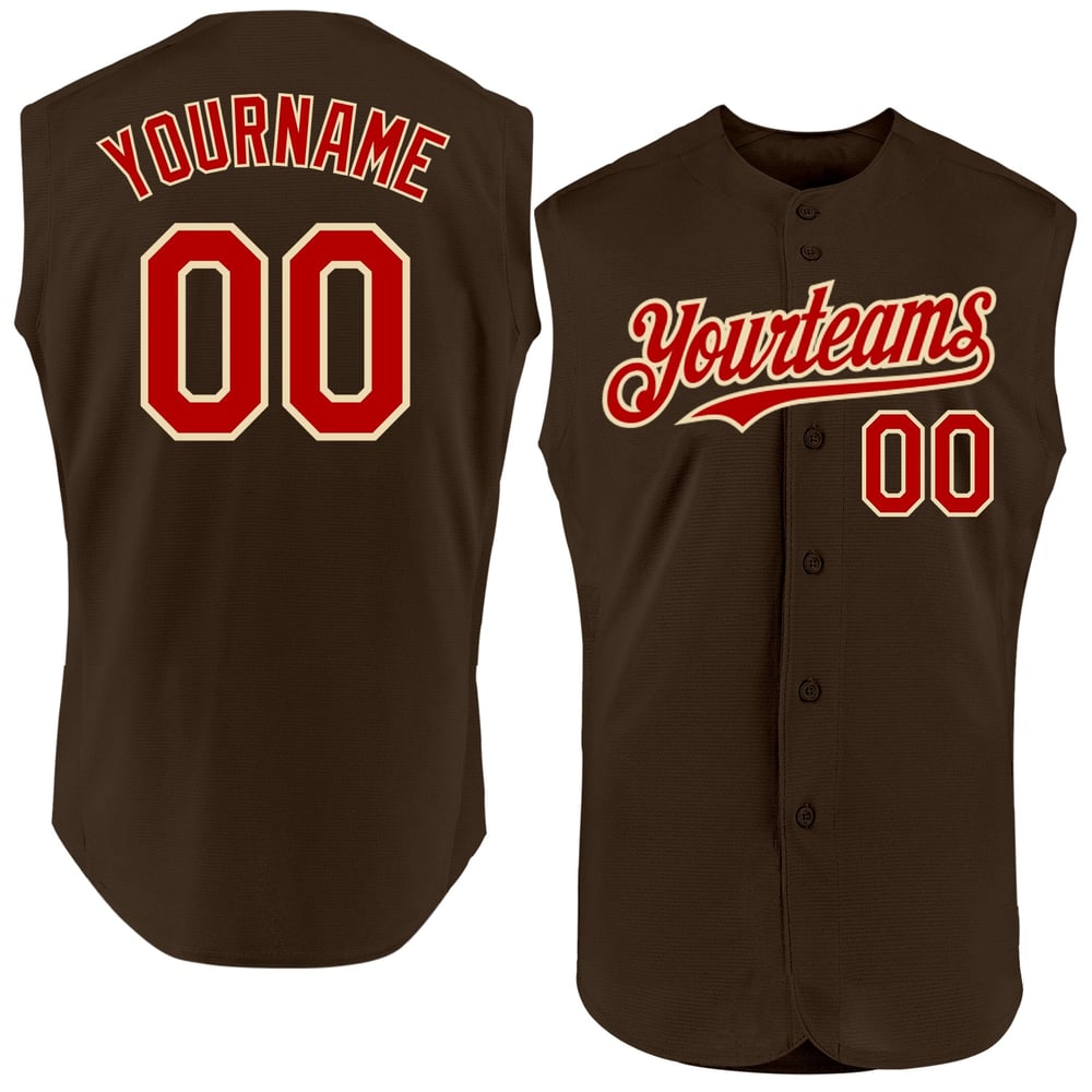 Custom Authentic Sleeveless Baseball Brown Jersey Red-Cream