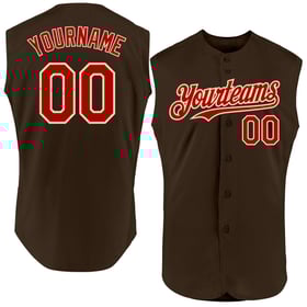 Custom Authentic Sleeveless Baseball Brown Jersey Red-Cream