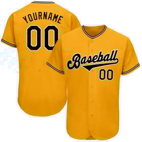 Camiseta de béisbol auténtica y personalizada en negro, blanco y dorado