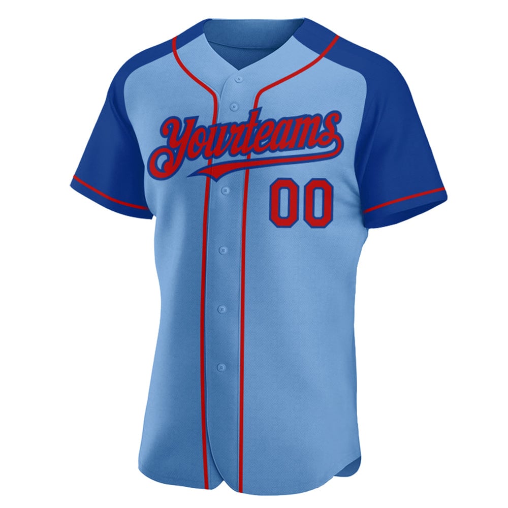 Light Custom Baseball Jersey Raglan Blue Authentic Red-Royal Sleeves