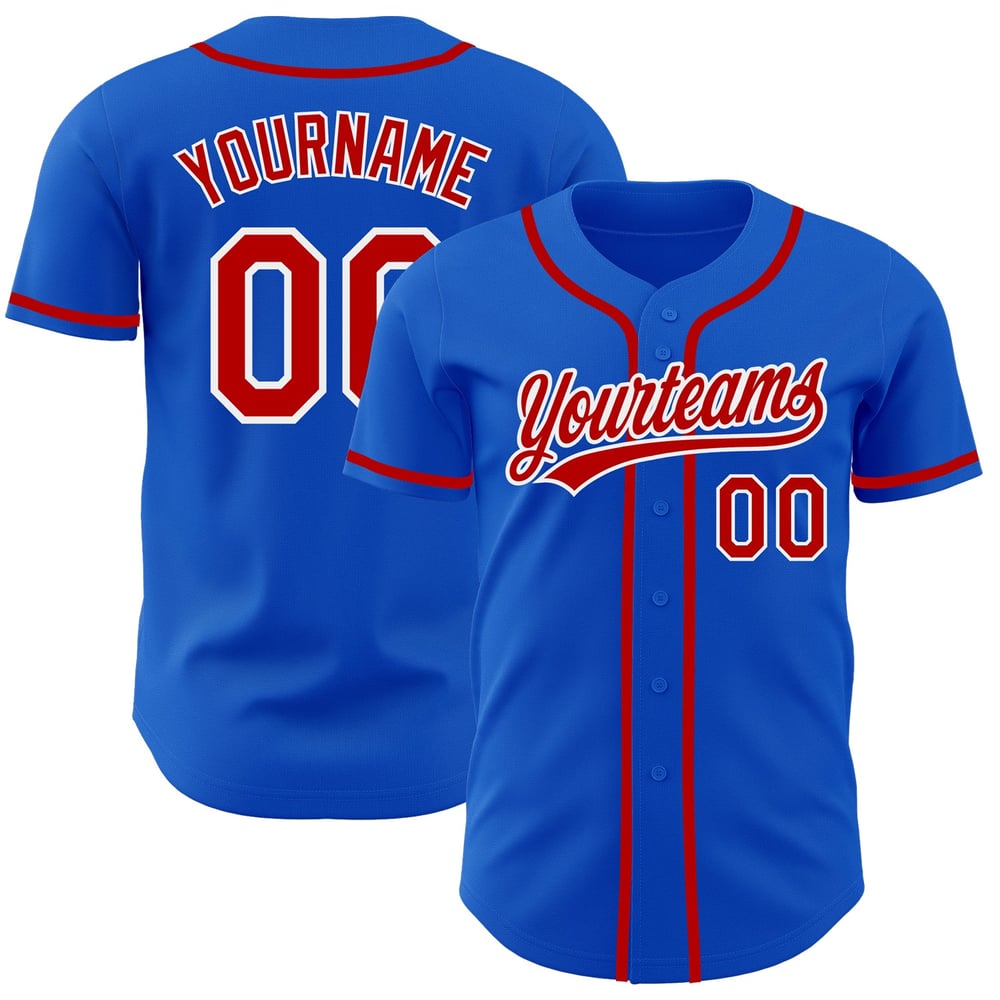Camiseta de béisbol azul roja y blanca Thunder personalizada auténtica