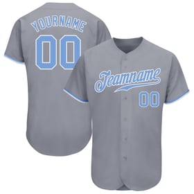 Maglia da baseball personalizzata autentica grigia, blu chiaro e bianca