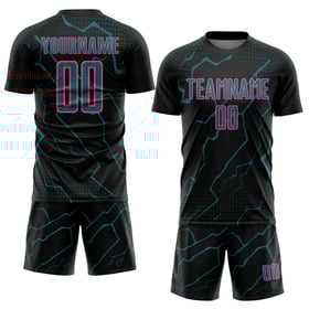 Maglia sportiva personalizzata con stampa a sublimazione della divisa da calcio Black Lightning, colore verde acqua e rosa