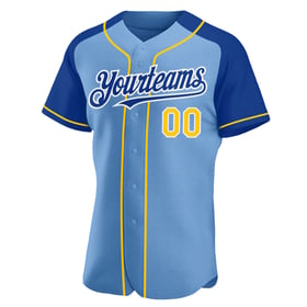 Yellow-Royal Sleeves Authentic Custom Blue Jersey Raglan Light Baseball
