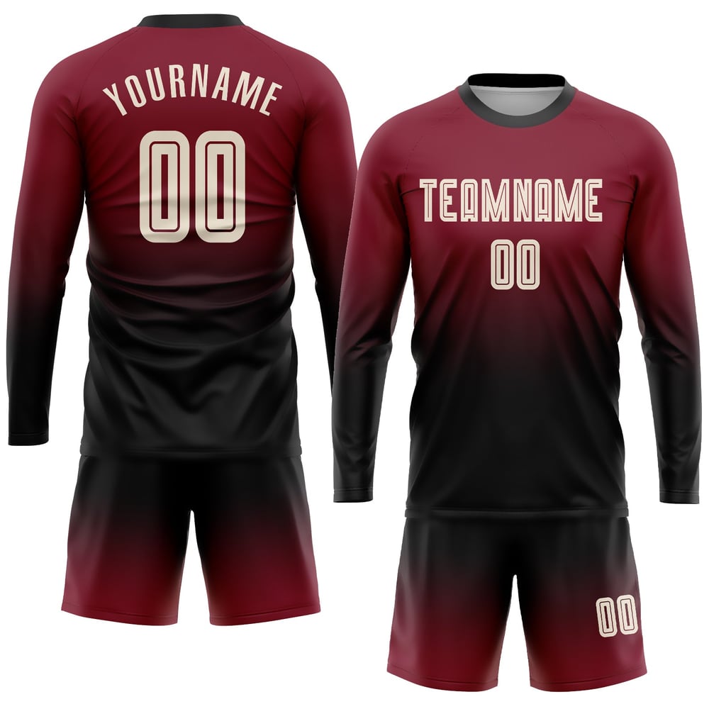 Soccer Fade Cream-Black Custom Jersey Sleeve Crimson Uniform Fashion Sublimation Long