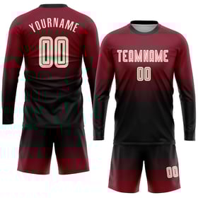 Soccer Fade Cream-Black Custom Jersey Sleeve Crimson Uniform Fashion Sublimation Long