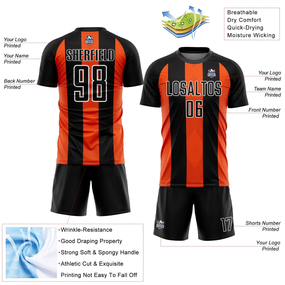 Black Custom Sublimation Uniform Orange-White Soccer Jersey Line