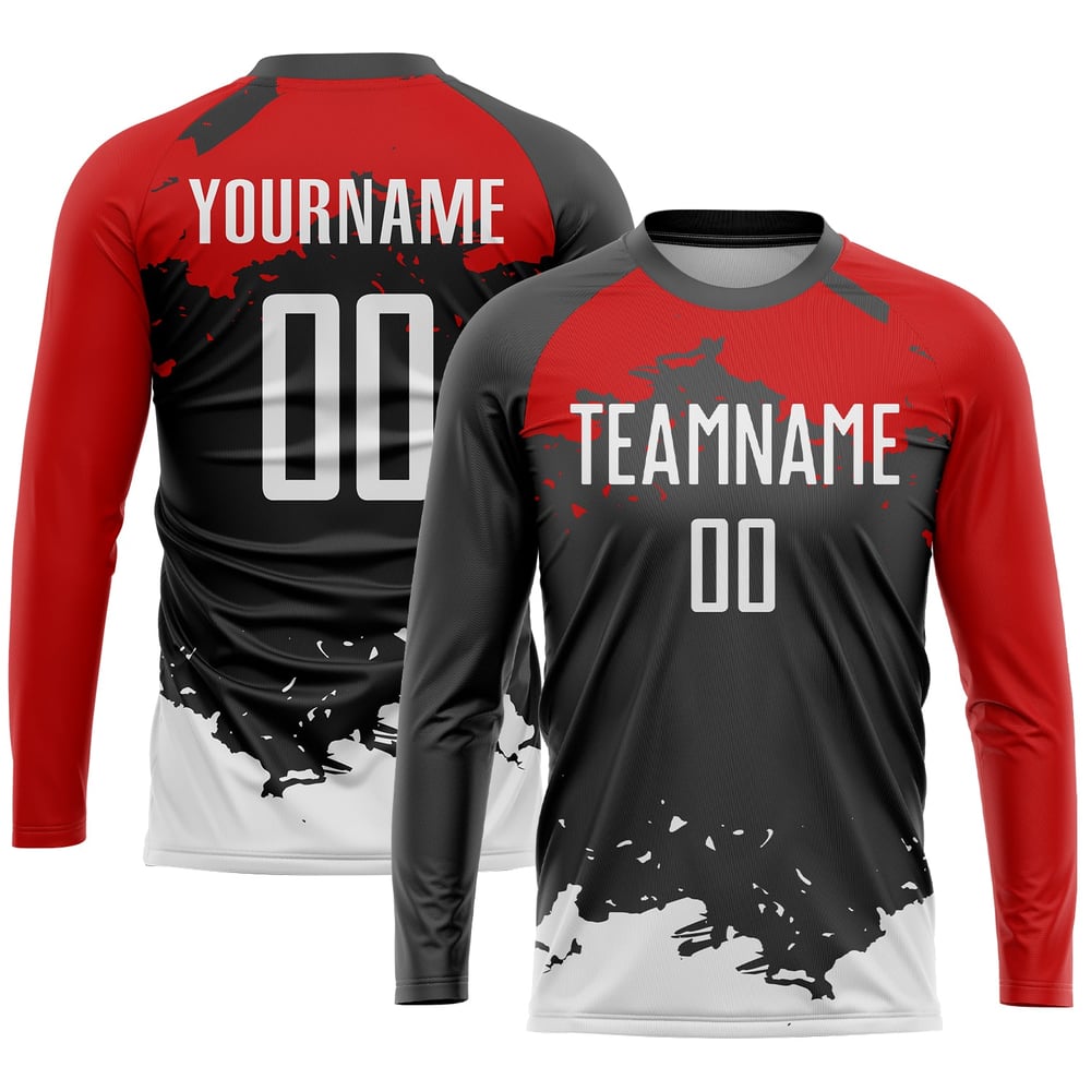 Jersey White-Red Uniform Black Sublimation Soccer Custom