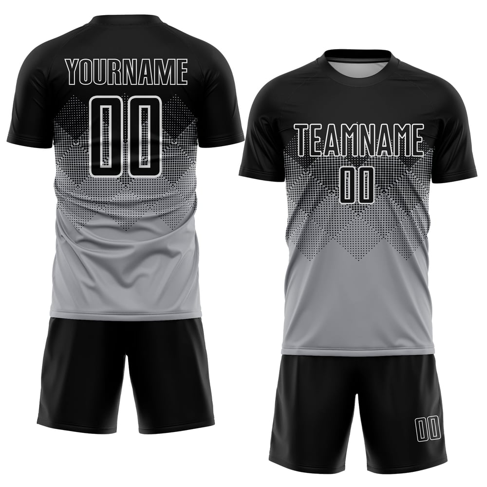 Uniform Light Gray Black-White Jersey Custom Sublimation Soccer