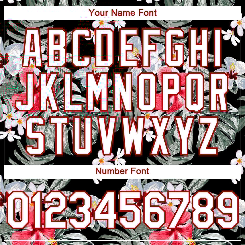 Camiseta auténtica de béisbol negra personalizada con diseño 3D blanco y rojo, estampado tropical, planta hawaiana