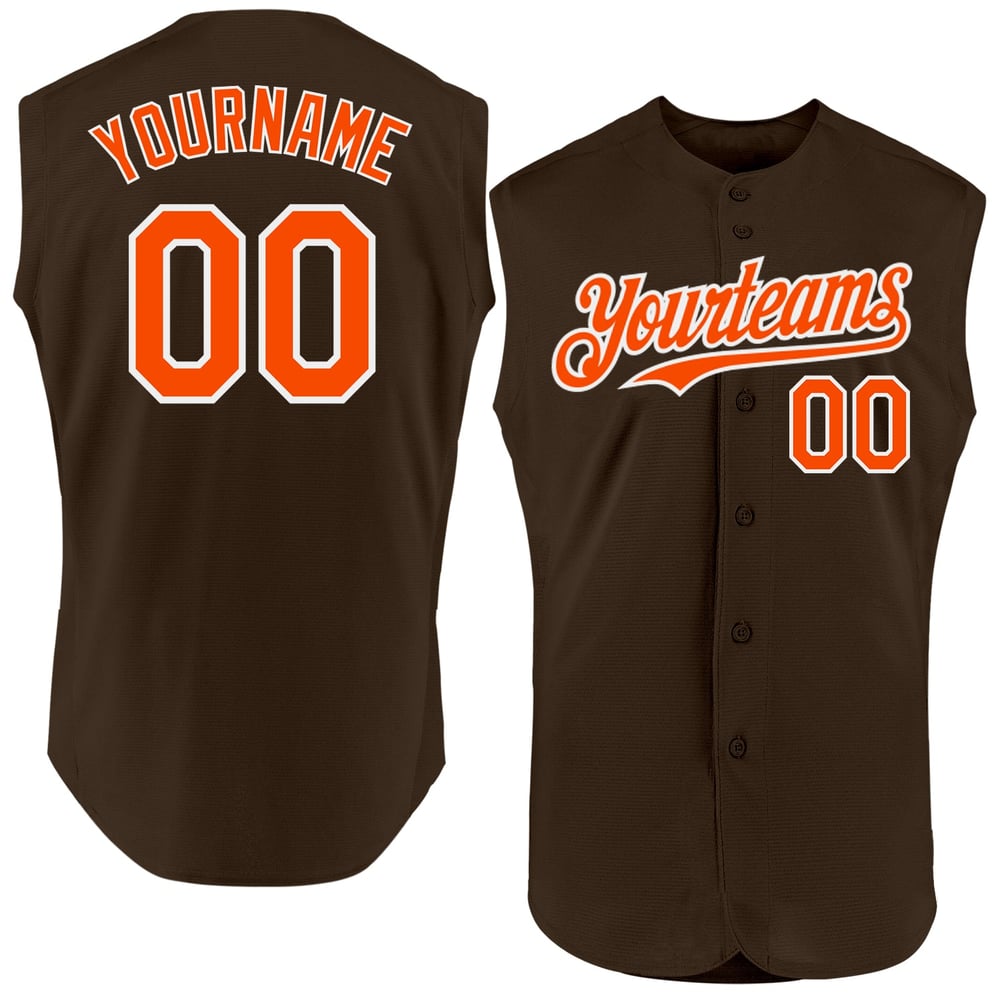 Jersey Custom Authentic Orange-White Baseball Brown Sleeveless