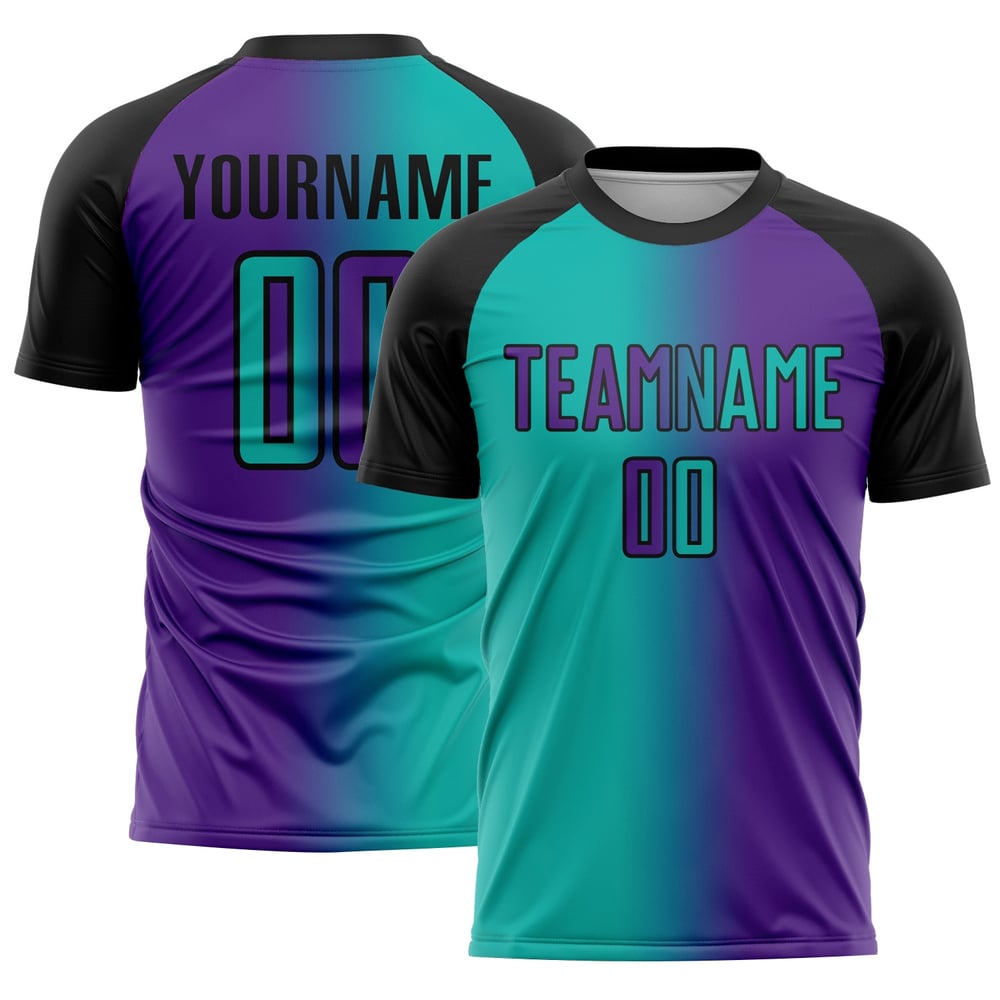 Fußball Lila Jersey Aqua-Schwarz Sublimation Gradienten Mode Custom Uniform
