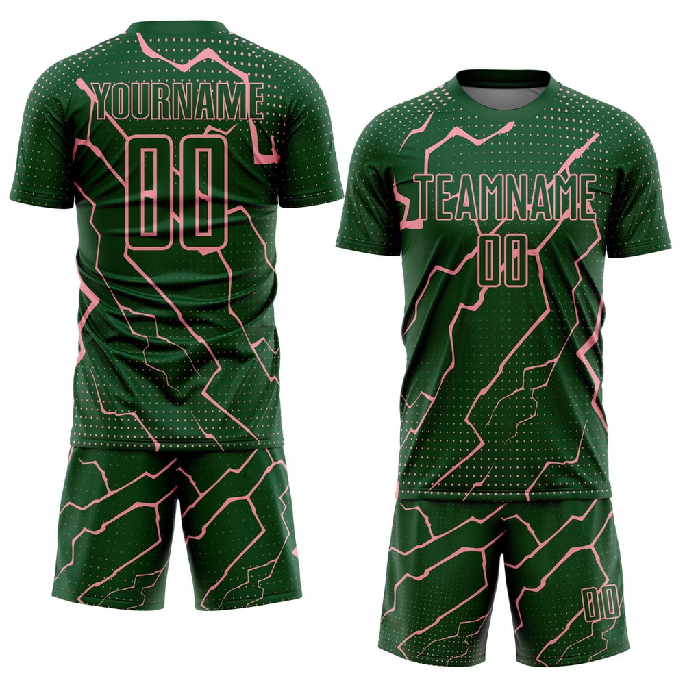Maglia da calcio personalizzata con stampa sublimatica verde fulmine di medie dimensioni, uniforme rosa