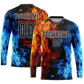 Sublimation Custom Figure Uniform Black-White Soccer Jersey Flame