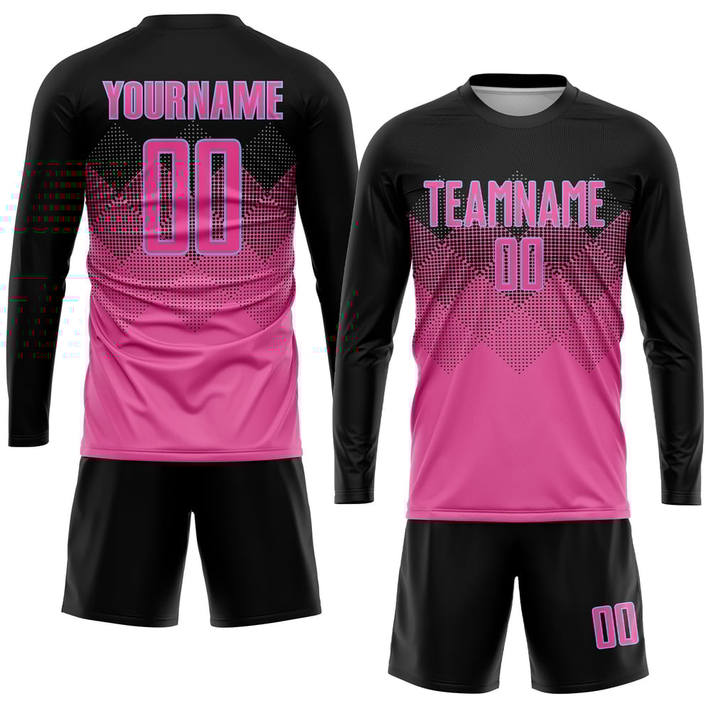 Black-LIght Sublimation Custom Jersey Soccer Uniform Pink Shape Blue Gradient Square