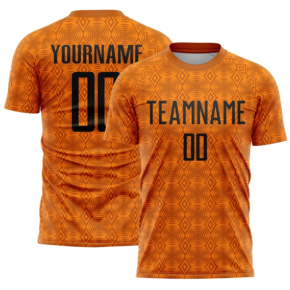 Uniforme personalizado de fútbol Black-Bay, camiseta naranja de sublimación con formas geométricas de Texas