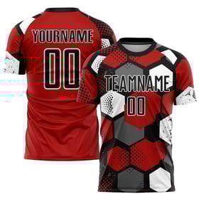 Maillot de football personnalisé à sublimation rouge, noir et blanc