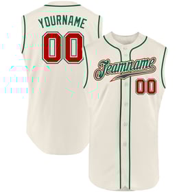 Camiseta de béisbol sin mangas verde roja Kelly, personalizada, color crema, auténtica