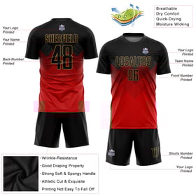 Custom Red Sublimation Uniform Jersey Gold Soccer Black-Old