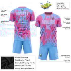 Pink Custom Blue-White Light Uniform Sublimation Soccer Jersey