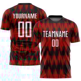 Camiseta de fútbol personalizada de sublimación, uniforme rojo, blanco y negro